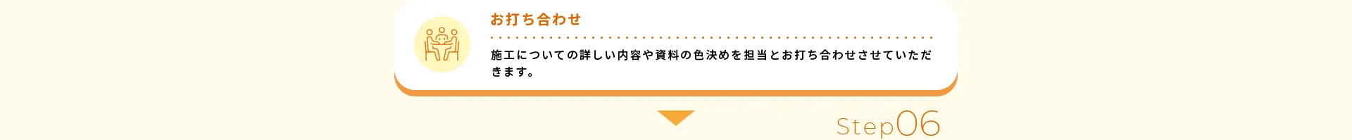 お打ち合わせ施工についての詳しい内容や資料の色決めを担当とお打ち合わせさせていただきます。