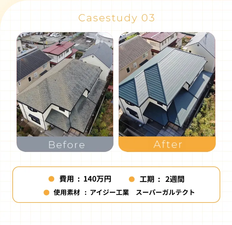 •費用：320万円•工期：3週間•使用素材 : 日本ペイント パーフェクトトップ